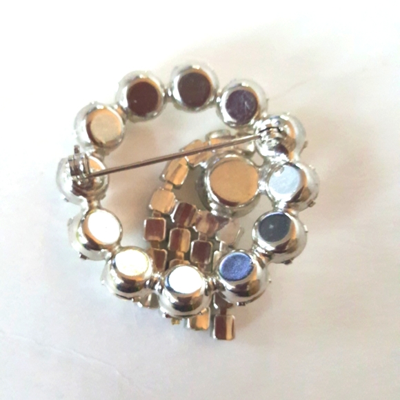 1950s Rhinestones Circle Brooch Vintage Mid Century Collar Hat Blouse Clutch - Picture 6 of 7